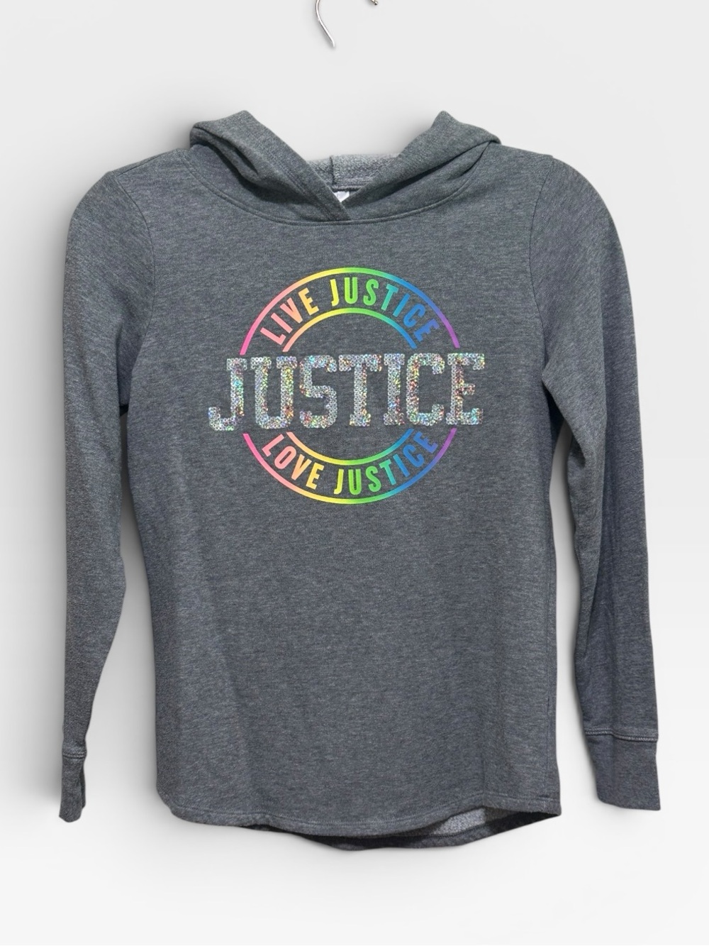 Justice Gray Hoodie with Rainbow Logo